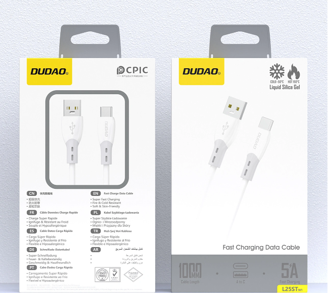 Kabel USB-A - USB-C 5A  z miękkim silikonowym oplotem 1 m - biały