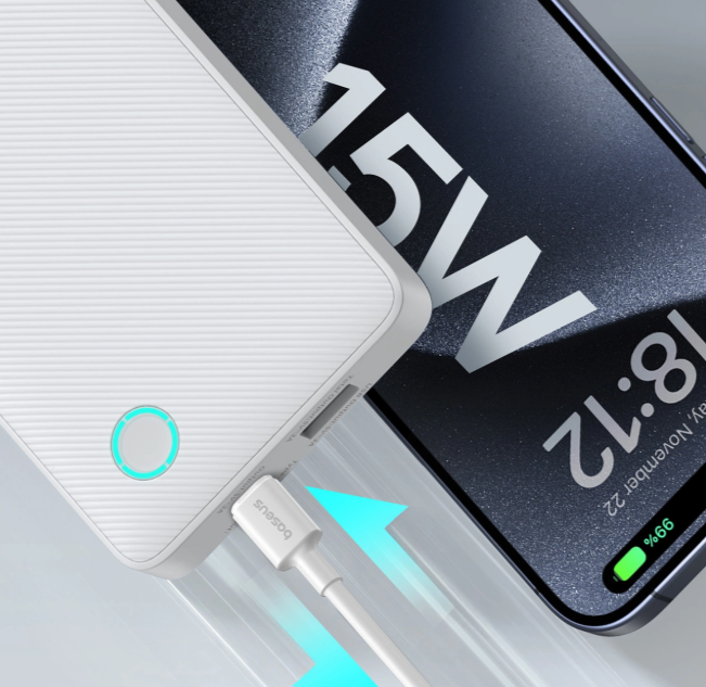 Powerbank Baseus Airpow Lite 10000mAh 15W z kablem Baseus Simple USB-A - USB-C 30cm - biały