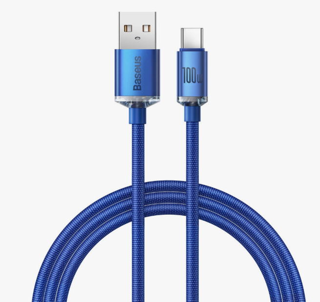 Kabel Baseus Crystal Shine Series USB-A – USB-C 100W 1,2 m niebieski 
