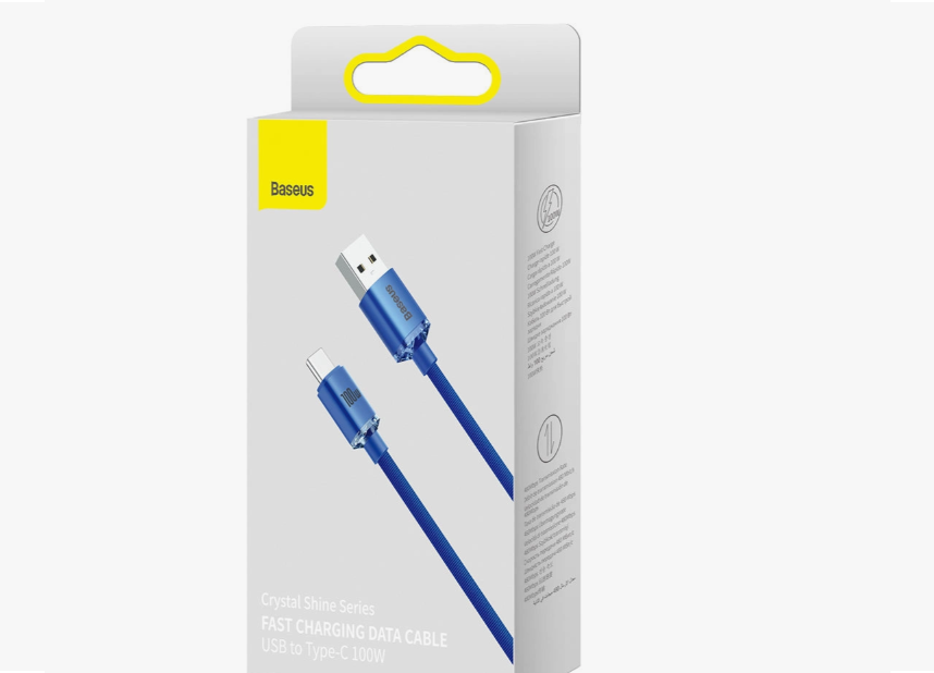 Kabel Baseus Crystal Shine Series USB-A – USB-C 100W 1,2 m niebieski 