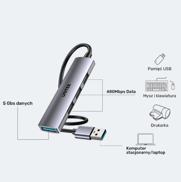 Unitek Kompaktowy hub USB-A 4 w 1 