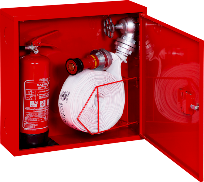 Hydrant wewnętrzny DN52 z koszem i miejscem na gaśnicę obok H52-Z-K-15K / H52-W-K-15K