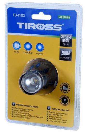 Lat TIROSS 1103 Czołowa  1LED 7w zoom 3 x AAA