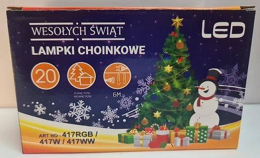 LAMPKI CHOINK. KROPLA B. CIEPŁA 20 LED KOD 417WW /