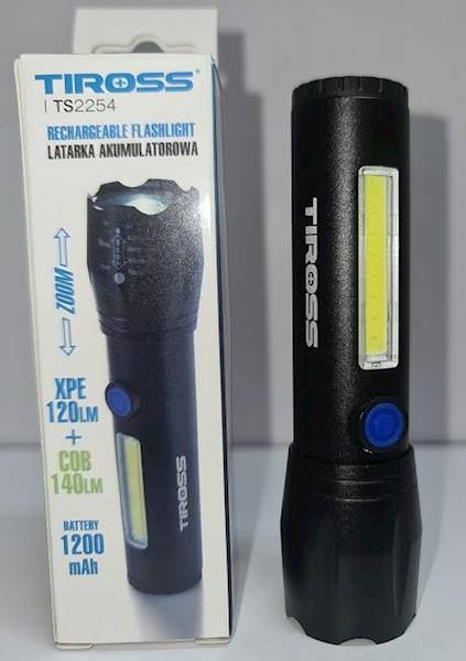 Lat TIROSS 2254  1 led + COB  Zoom Metal akum USB