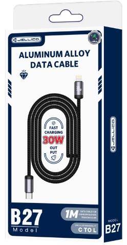 Kabel JELLICO B27 TYP C- LIGHTNING 1.0m 30W CZARNY