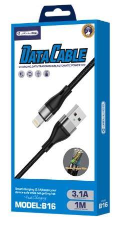 Kabel JELLICO B16 USB LIGHTNING 1.0m 3.1 A CZARNY