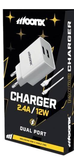 ŁADOWARKA SIECIOWA MC02 12W 2xUSB+KABEL C  2.4A 