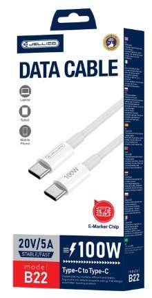 Kabel JELLICO B22 TYP C - C  1.0m 100W BIAŁY