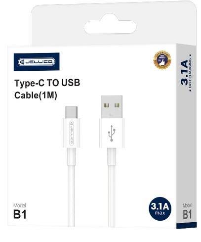 Kabel JELLICO B1 USB TYP-C 1.0m 3.1A BIAŁY