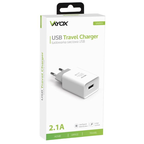 VAYOX ŁADOWARKA SIECIOWA VA-0051 USB 2,1A biała