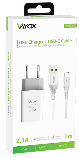 VAYOX ŁADOWARKA SIECIOWA VA-0051C USB-TYP C +kabel