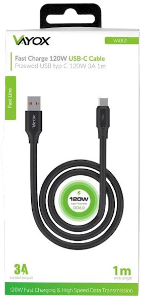 VAYOX KABEL USB-Typ C 1m VA-0121 120W 3A czarn