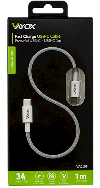 VAYOX KABEL USB C - USB C VA-0105 65W 3A 1m szybki