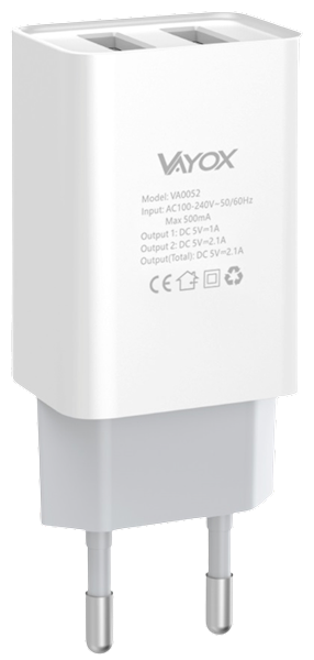 VAYOX ŁAD.SIEC.2xUSB-micro USB VA-0052M 5V 2,1A 1m