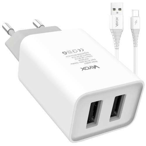 VAYOX ŁAD.SIEC.2xUSB-micro USB VA-0052M 5V 2,1A 1m