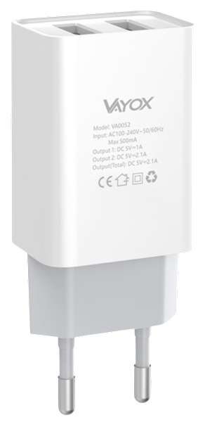 VAYOX ŁAD.SIEC.2x USB-typ C VA-0052C 5V 2,1A 1m