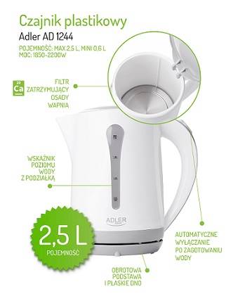 ADLER CZAJNIK AD-1244 2,5L 2200W biały