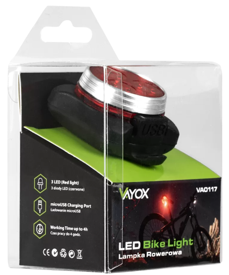 VAYOX LAMPKA ROWEROWA CZERWONA 3xLED VA-0117
