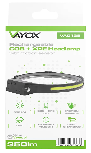 VAYOX LATARKA CZOŁOWA VA-0128 czujnik ruchu akumul