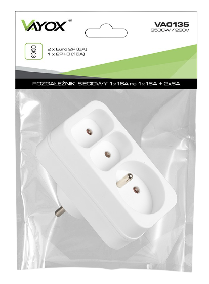VAYOX ROZGAŁĘŹNIK SIECIOWY VA-0135 2+1gn, prosty