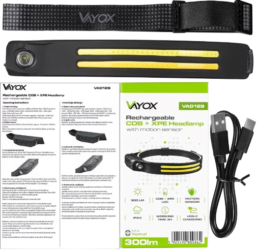 VAYOX LATARKA CZOŁOWA VA-0129 akumulator