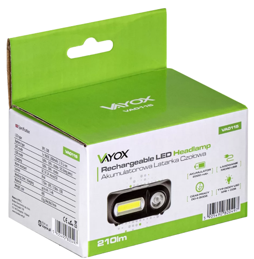 VAYOX LATARKA CZOŁOWA VA-0115 akumulator