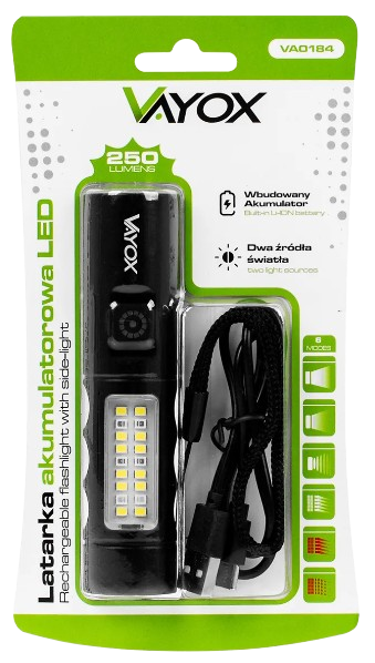 VAYOX LATARKA VA-0184 LED akumulator 5W 250lm