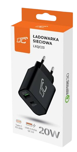 LTC ŁADOWARKA LXQC-23 1xUSB, 1xTYP C 20W 3.0 czarn