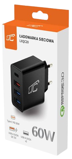 LTC ŁADOWARKA LXQC-20 3xUSB, 1xTYP C 60W 3.0 czarn