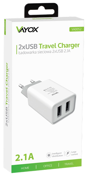 VAYOX ŁADOWARKA SIECIOWA VA-0052 2x USB  2,1A