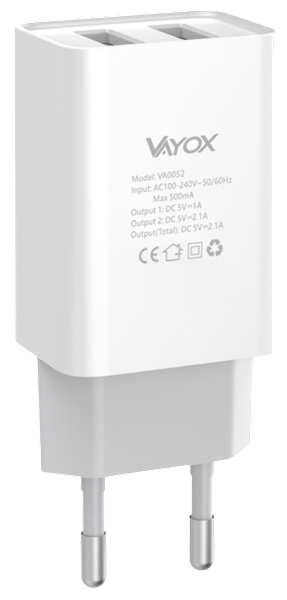 VAYOX ŁADOWARKA SIECIOWA VA-0052 2x USB  2,1A