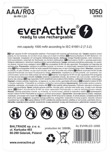 EVERACTIVE AKUMULATOR R-03 1050MA 4 SZTUKI