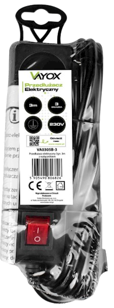 VAYOX PRZEDŁUŻACZ 5M 3GN+0+WYŁ. VA-305B-5 czarny