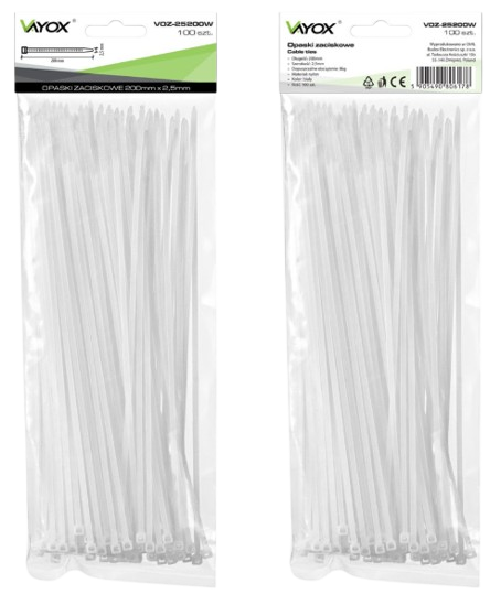 VAYOX OPASKI ZACISKOWE 2,5mm / 200mm białe 100szt