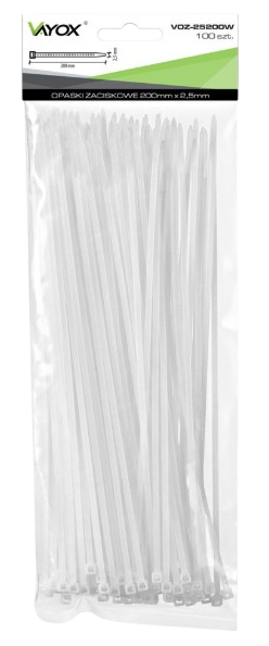 VAYOX OPASKI ZACISKOWE 2,5mm / 200mm białe 100szt