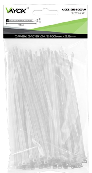 VAYOX OPASKI ZACISKOWE 2,5mm / 100mm białe 100szt