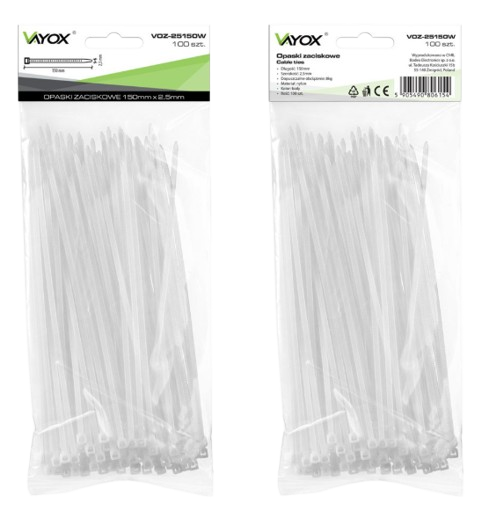 VAYOX OPASKI ZACISKOWE 2,5mm / 150mm białe 100szt