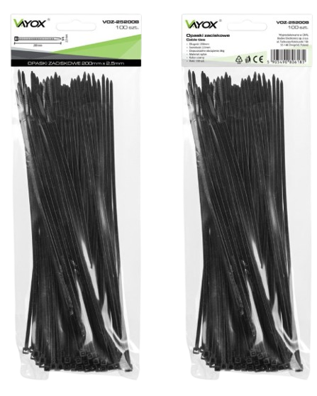 VAYOX OPASKI ZACISKOWE 2,5mm / 200mm czarne 100szt