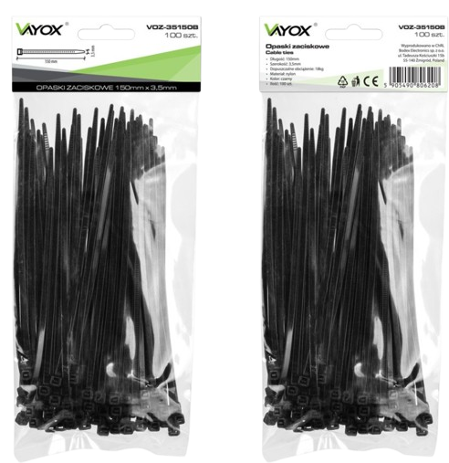 VAYOX OPASKI ZACISKOWE 3,5mm / 150mm czarne 100szt