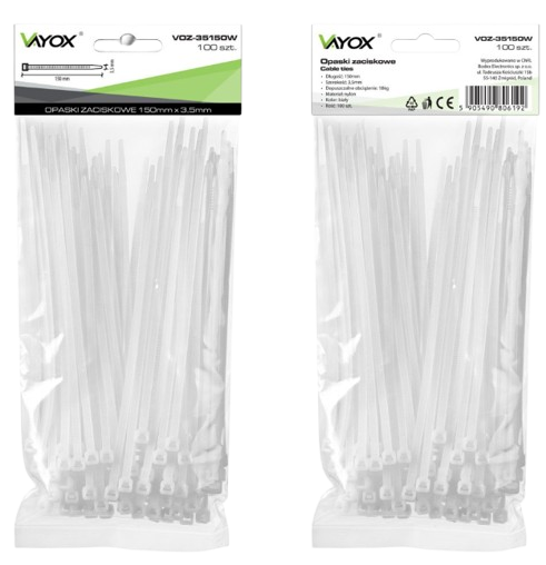 VAYOX OPASKI ZACISKOWE 3,5mm / 150mm białe 100szt