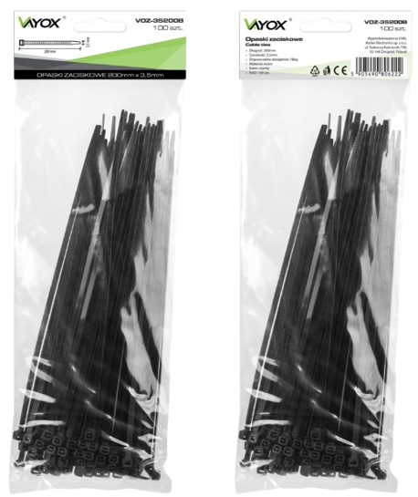VAYOX OPASKI ZACISKOWE 3,5mm / 200mm czarne 100szt