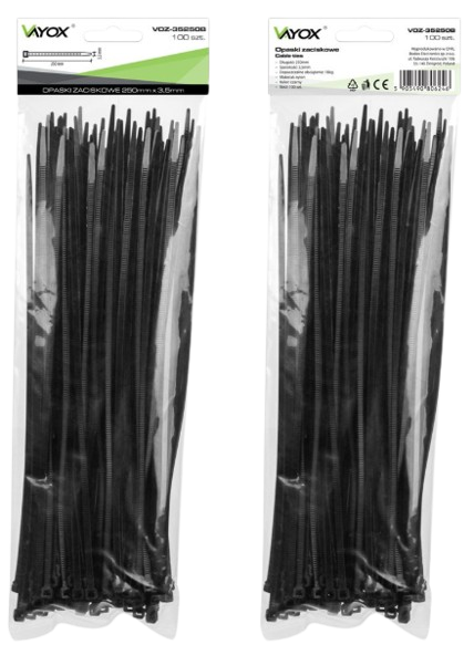 VAYOX OPASKI ZACISKOWE 3,5mm / 250mm czarne 100szt