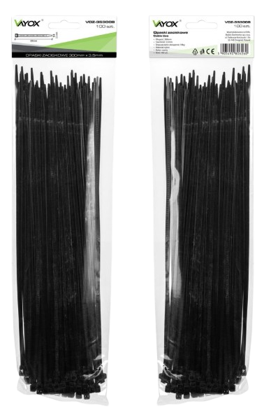 VAYOX OPASKI ZACISKOWE 3,5mm / 300mm czarne 100szt