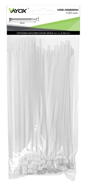 VAYOX OPASKI ZACISKOWE 4,5mm / 200mm białe 100szt