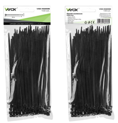 VAYOX OPASKI ZACISKOWE 4,5mm / 200mm czarne 100szt