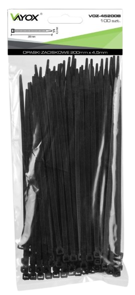 VAYOX OPASKI ZACISKOWE 4,5mm / 200mm czarne 100szt