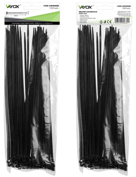 VAYOX OPASKI ZACISKOWE 4,5mm / 300mm czarne 100szt