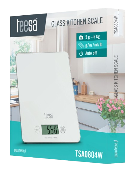 TEESA WAGA KUCHENNA TSA-0804-W szklana, biała