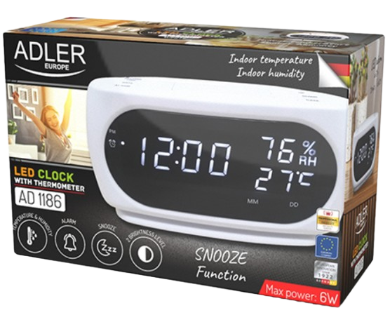 ADLER BUDZIK AD-1186 LED, temp. wilgotność, biały